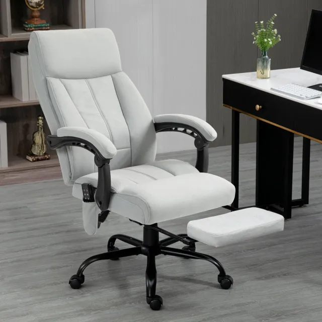 MODENUIT Bureaustoel 65 x 74 x 111-119 cm - Massage en Verwarming - Voor Kantoor en Thuis - Polyester Lichtgrijs