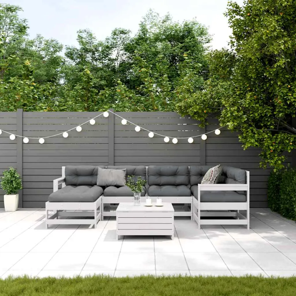 vidaXL 7-delige Loungeset met kussens massief grenenhout wit, foto 3