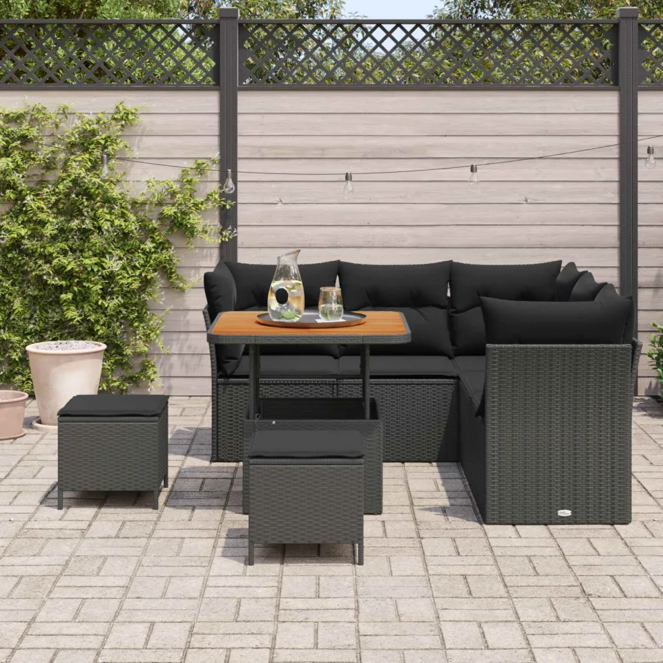 vidaXL Tuinbankenset 8 st Zwart poly rattan, foto 3