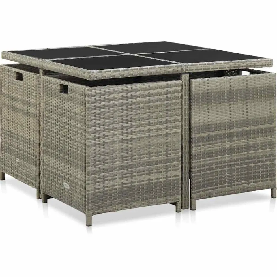 vidaXL 9-delige Tuinset met kussens poly rattan grijs, foto 4