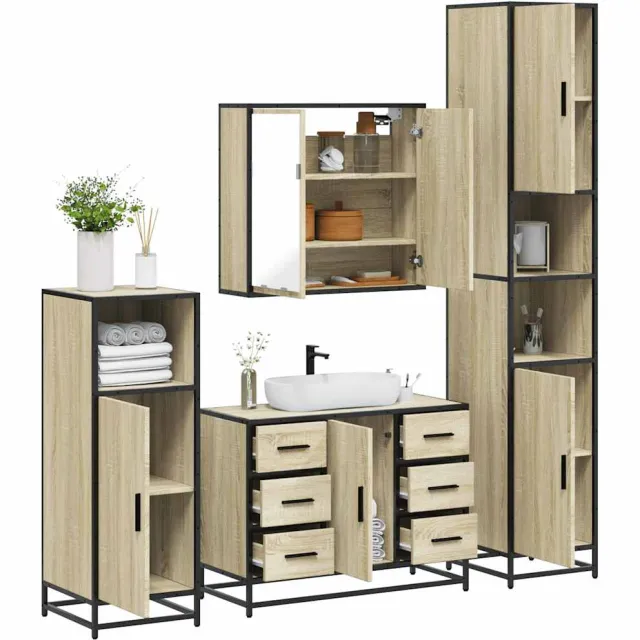 vidaXL 4-delige Badkamermeubelset bewerkt hout sonoma eikenkleurig Bruin