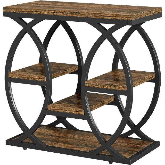 DMG Supply Bijzettafel - 4 Lagen - Industrieel - Bruin en Zwart - MDF en Metaal - 60 x 30 x 60 cm
