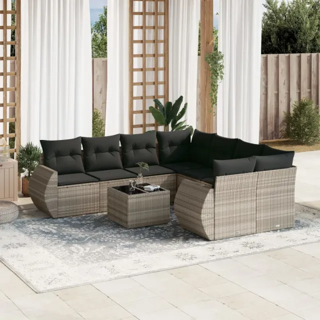 vidaXL 9-delige Loungeset met kussens poly rattan lichtgrijs grijs, foto 2