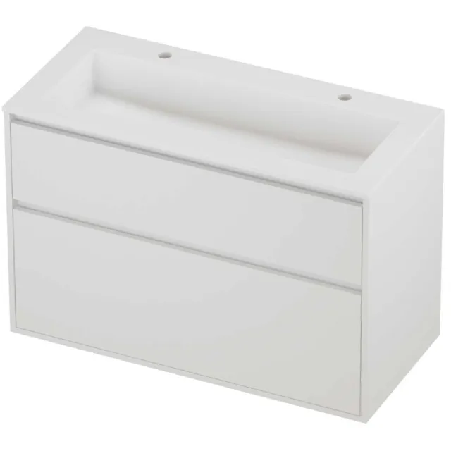 Proline Aristo Badmeubelset Polystone Elegant 2 Gaten 100x46x67 cm Mat Wit Mat White