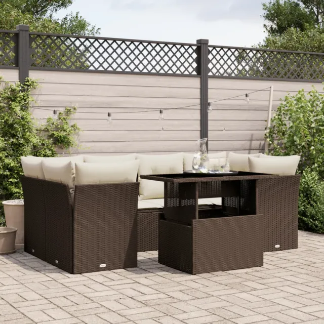 vidaXL 7-delige Loungeset met kussens poly rattan bruin, foto 2