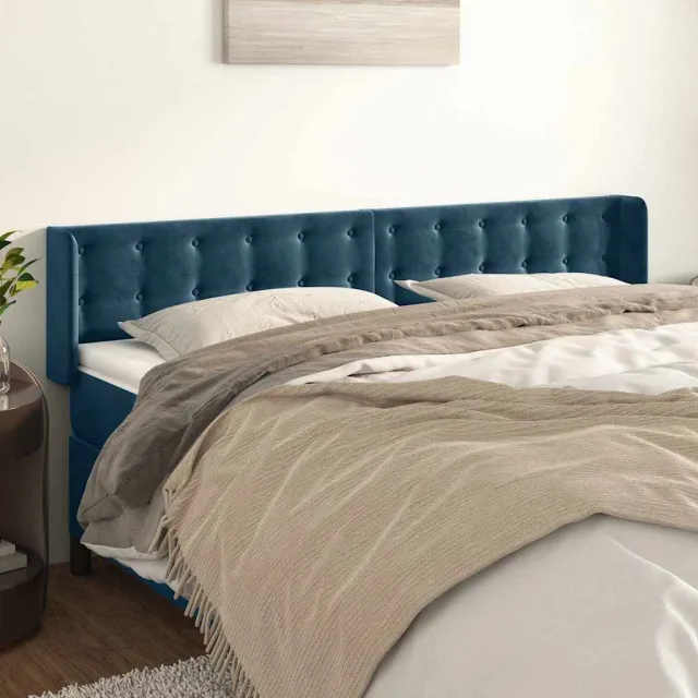 vidaXL Hoofdbord met randen 203x16x78/88 cm fluweel donkerblauw blauw