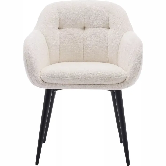 Vente-unique Set van 2 stoelen met armleuningen van stof met textuur en zwart metaal - Crèmewit - LASSANDRA
