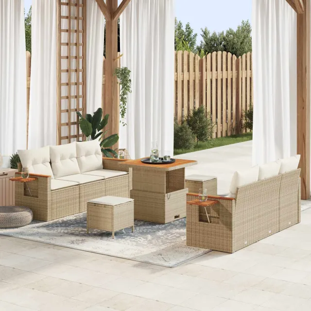 vidaXL Tuinbankenset 9 st Beige poly rattan, foto 2