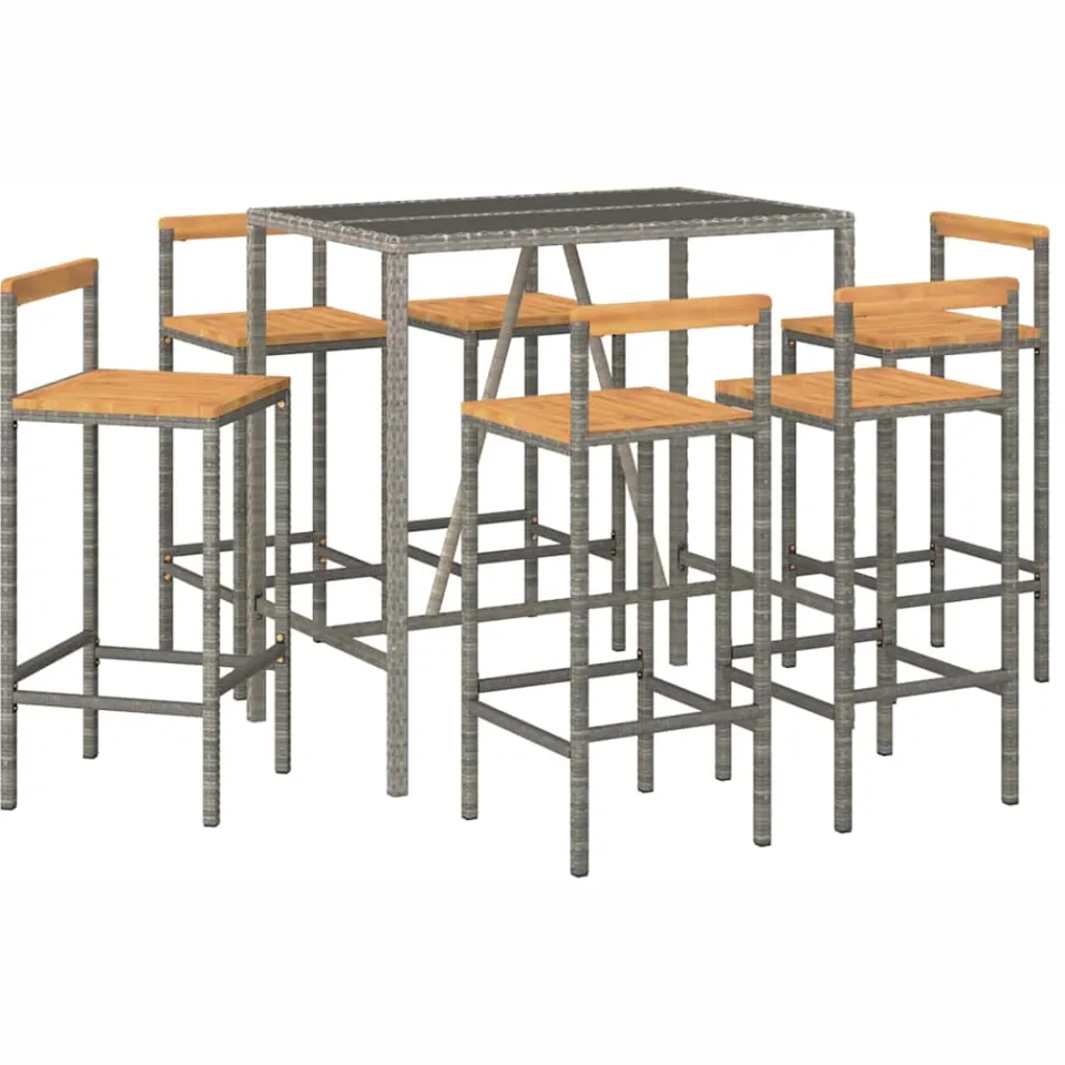 vidaXL 7-delige Tuinbarset poly rattan en massief acaciahout grijs