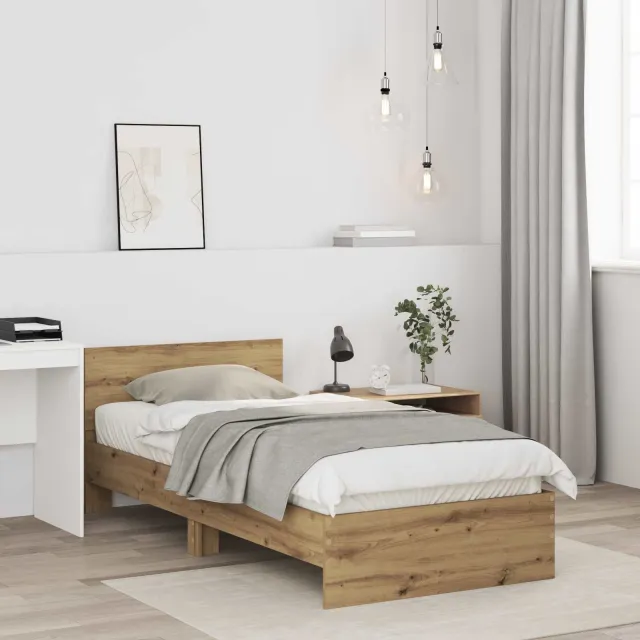 vidaXL Bedframe met hoofdbord Artisanaal eiken 80 x 200 cm Bruin