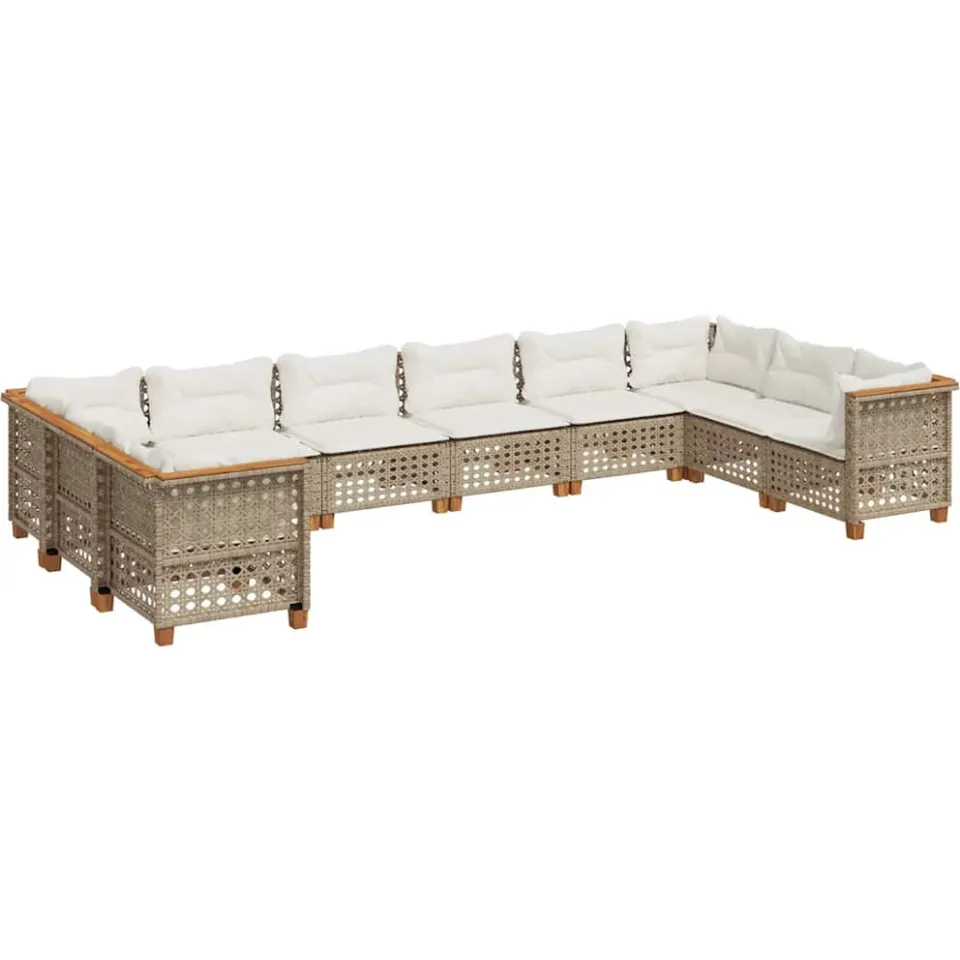 vidaXL 10-delige Loungeset met kussens poly rattan beige