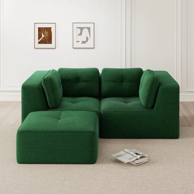 MODENUIT Hoekbank 208 x 177 x 69 cm - Modulair L-Vormig - 2-Zits - Voor Woonkamer - Corduroy Groen
