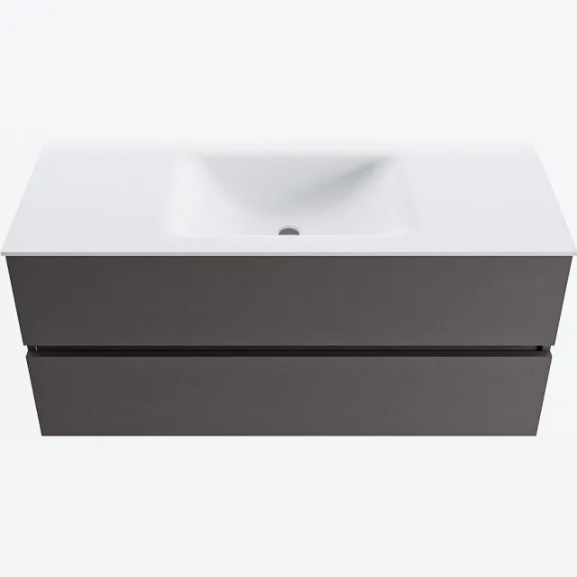 Mondiaz VICA 110cm badmeubel onderkast Dark Grey 2 lades. Wastafel CLOUD midden 1 kraangat, kleur Talc.