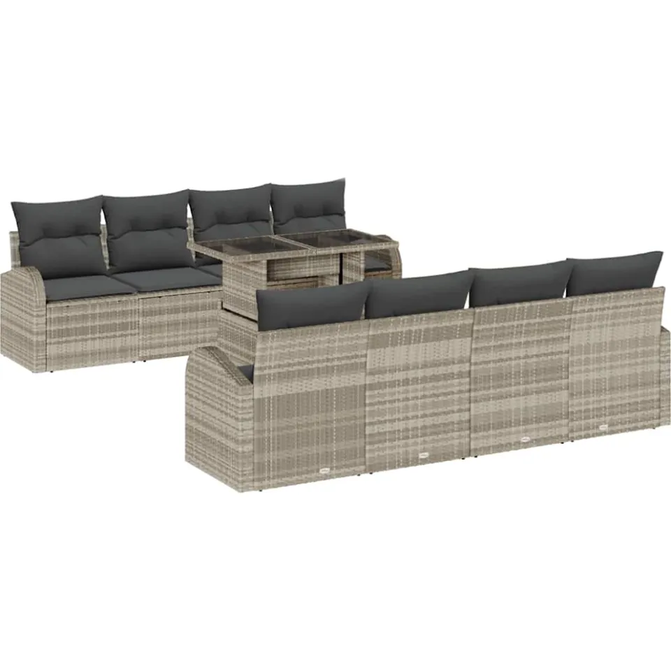 vidaXL Tuin Sofa Set 9 st Lichtgrijs poly rattan