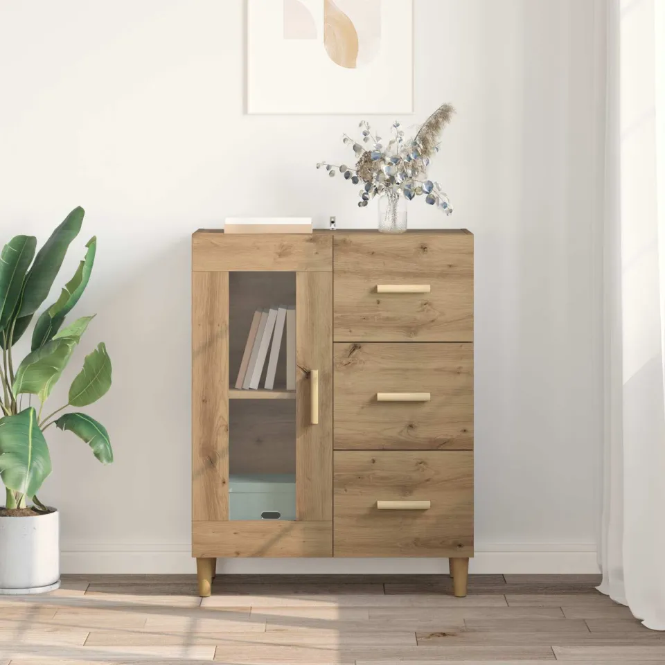 vidaXL Dressoir Artisan Eiken 69,5 x 34 x 90 cm Bewerkt hout, foto 4
