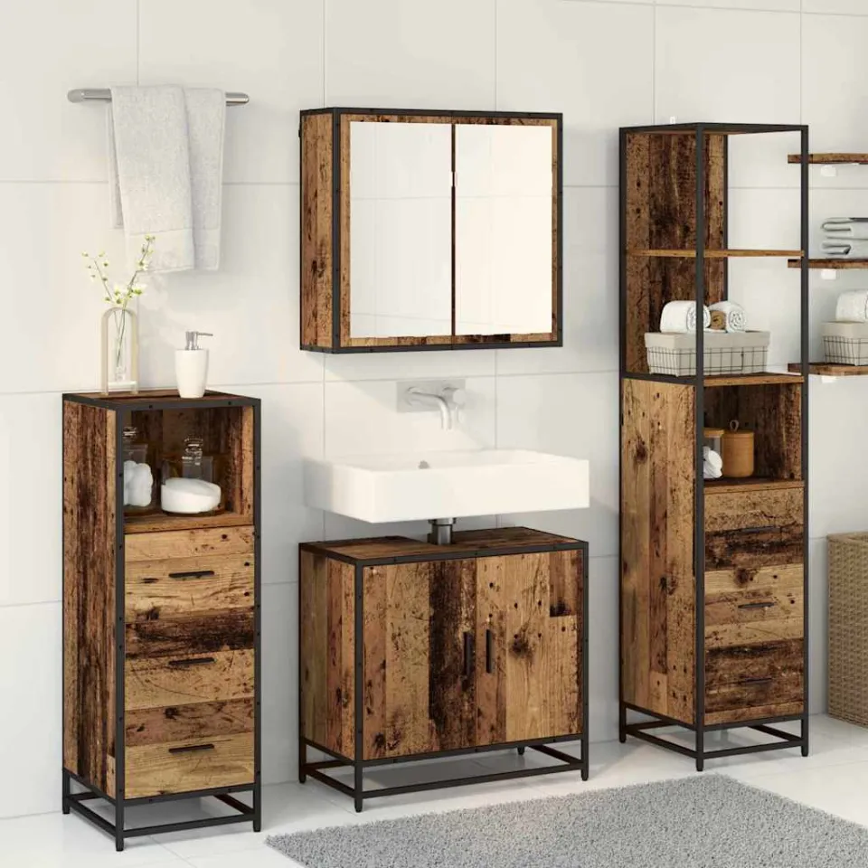 vidaXL Badkamermeubelset 4 st Oud Hout Bewerkt hout bruin, foto 3