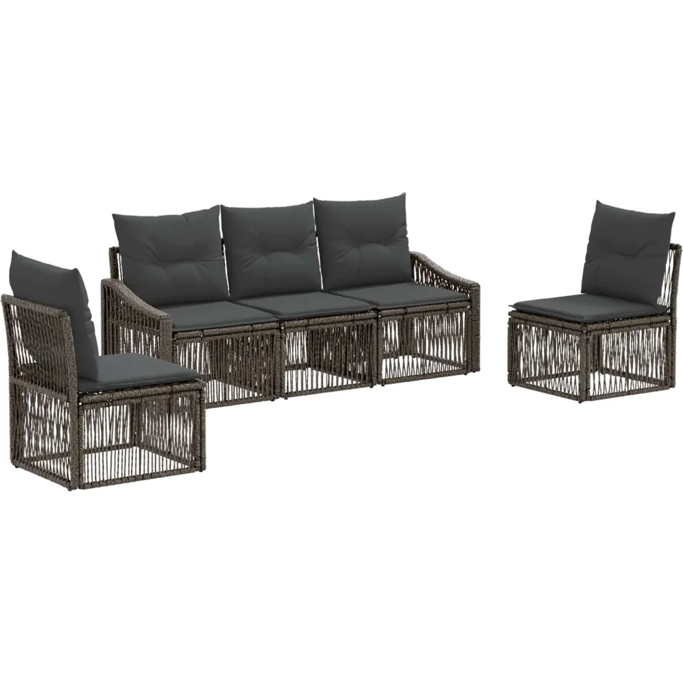 vidaXL Tuinbankenset 5 st 5-zits Grijs poly rattan, foto 3