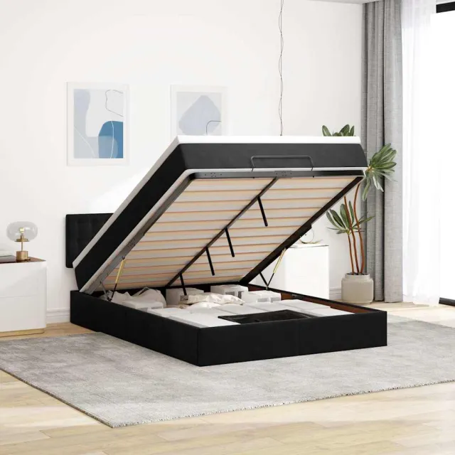 vidaXL Ottoman bed met matras en LED's 140x200cm fluweel zwart
