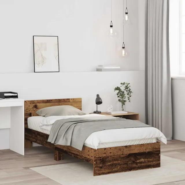 vidaXL Bedframe met hoofdbord Oud hout 80 x 200 cm Bewerkt hout Bruin