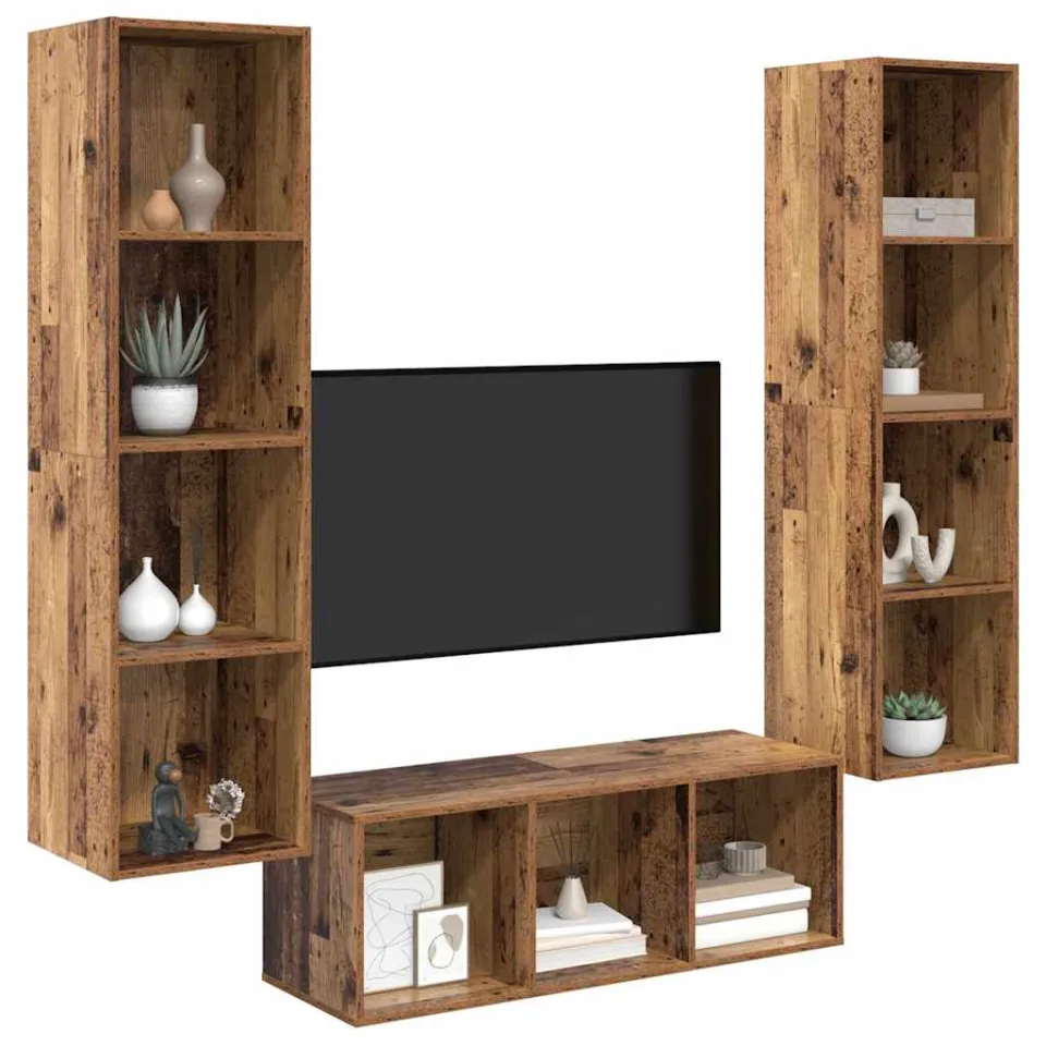 vidaXL Tv-meubelset 3 st 37 x 37 x 142,5 cm Oud Hout Bruin