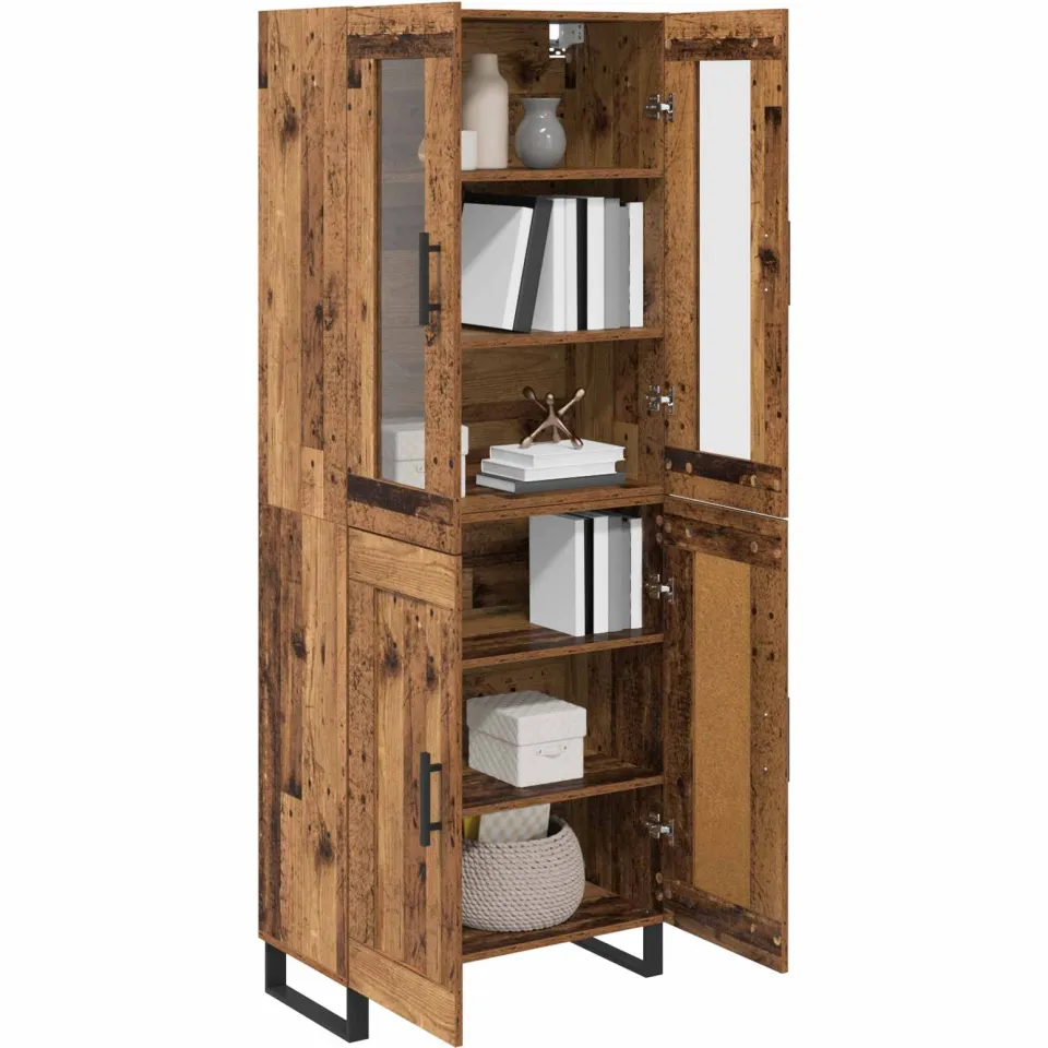 vidaXL Hoge kast 2 st Oud Hout 69,5 x 34 x 180 cm Bewerkt hout Bruin
