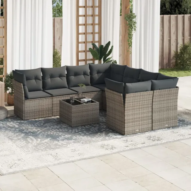 vidaXL 9-delige Loungeset met kussens poly rattan grijs, foto 2