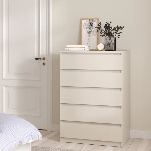 Woonexpress Ladekast Luna – 5 Ruime Lades – Modern Greeploos Design Beige/Greige/Taupe