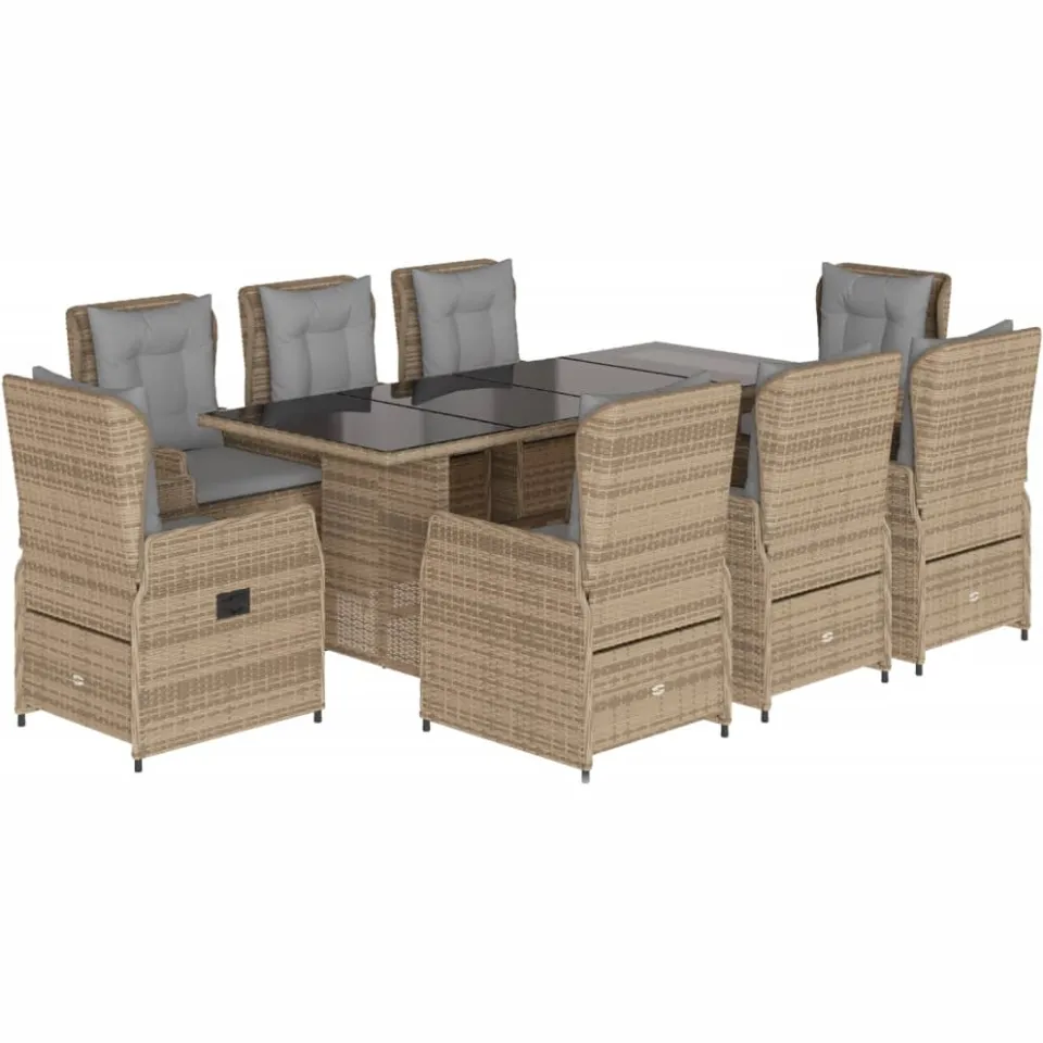 vidaXL 9-delige Tuinset met kussens poly rattan beige, foto 3