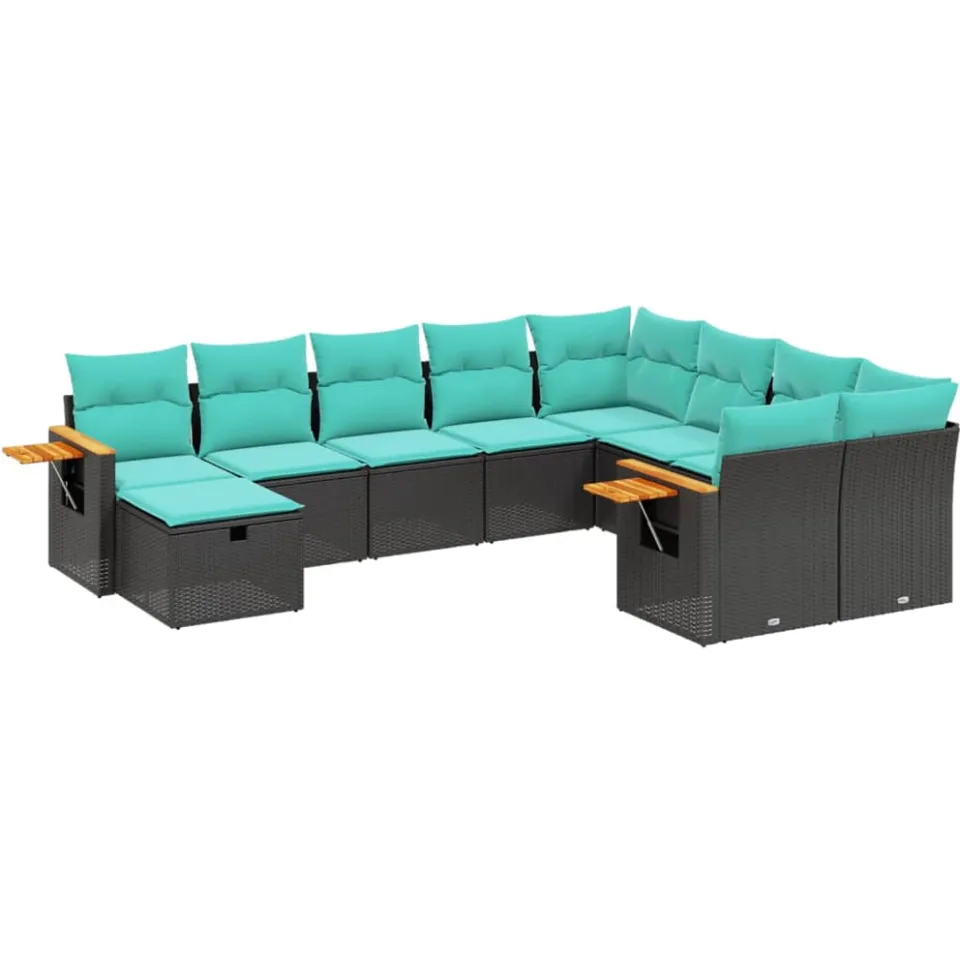 vidaXL 10-delige Loungeset met kussens poly rattan zwart, foto 3