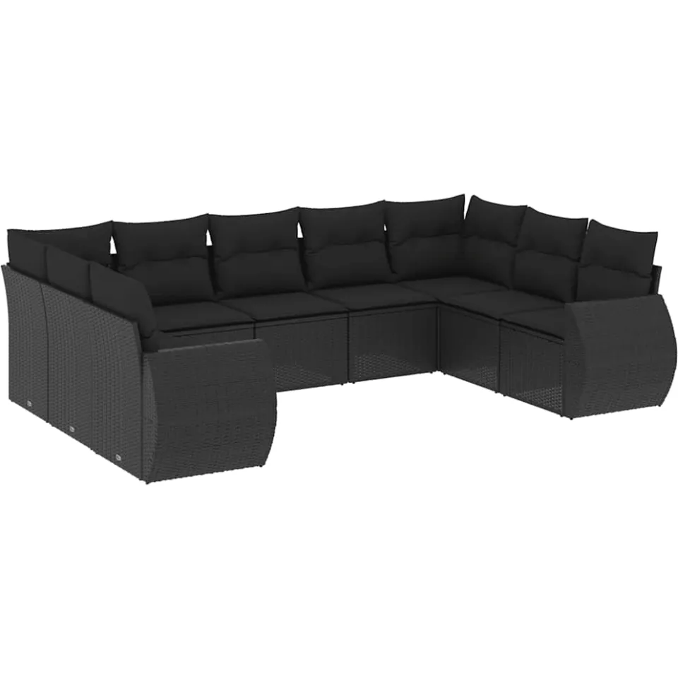 vidaXL 9-delige Loungeset met kussens poly rattan zwart, foto 3