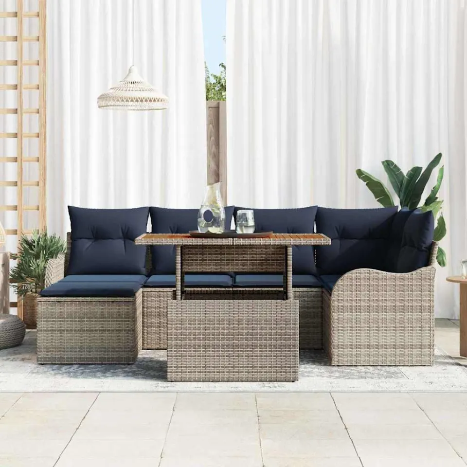 vidaXL Tuin Sofa Set 7 st grijs en marineblauw, foto 3