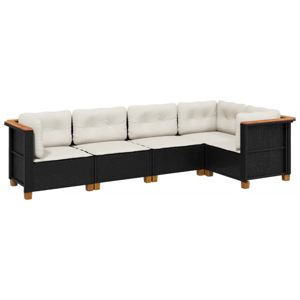 vidaXL 5-delige Loungeset met kussens poly rattan zwart