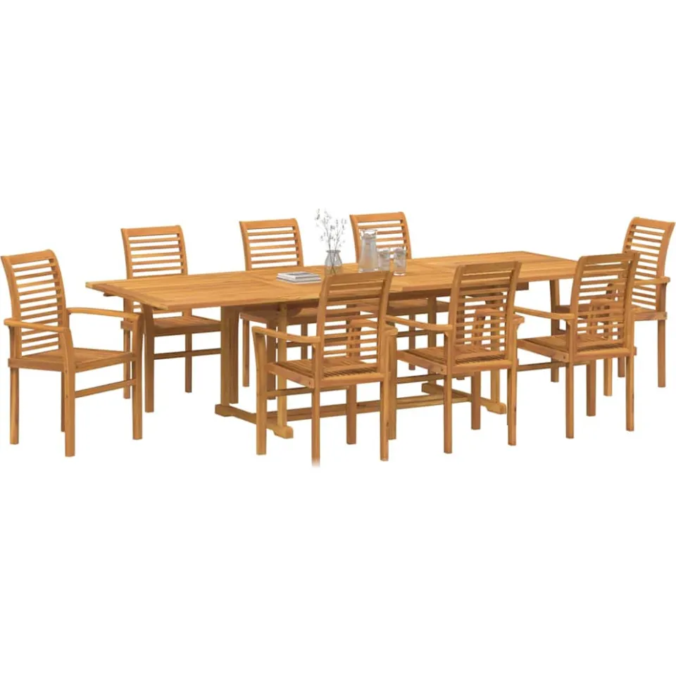 vidaXL Tuin eettafelset 9 st 280 x 100 x 75 cm Massief Teakhout Bruin