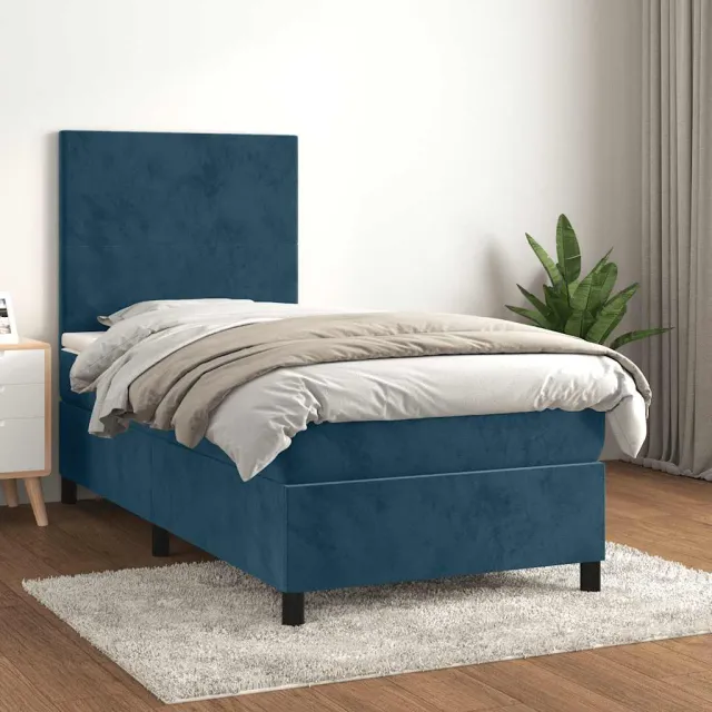 vidaXL Boxspring met matras fluweel donkerblauw 100x200 cm blauw