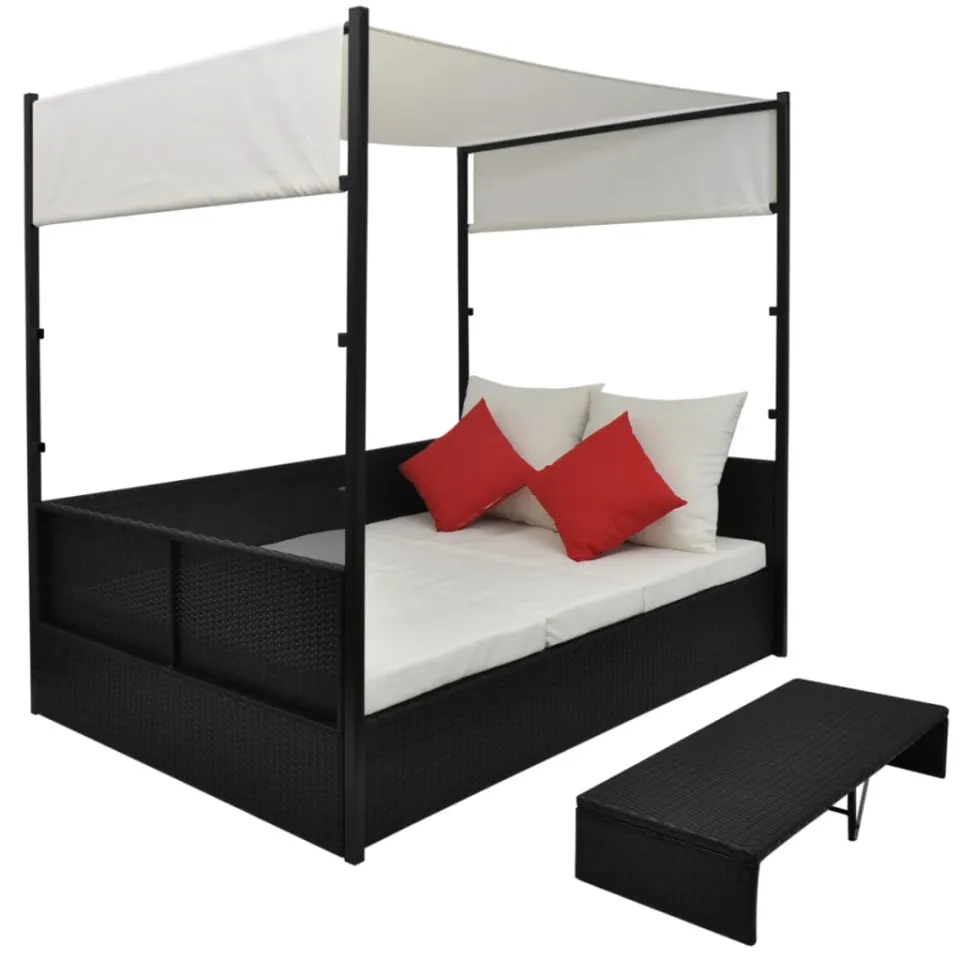 vidaXL Tuinbed met luifel 190x130 cm poly rattan zwart, foto 2