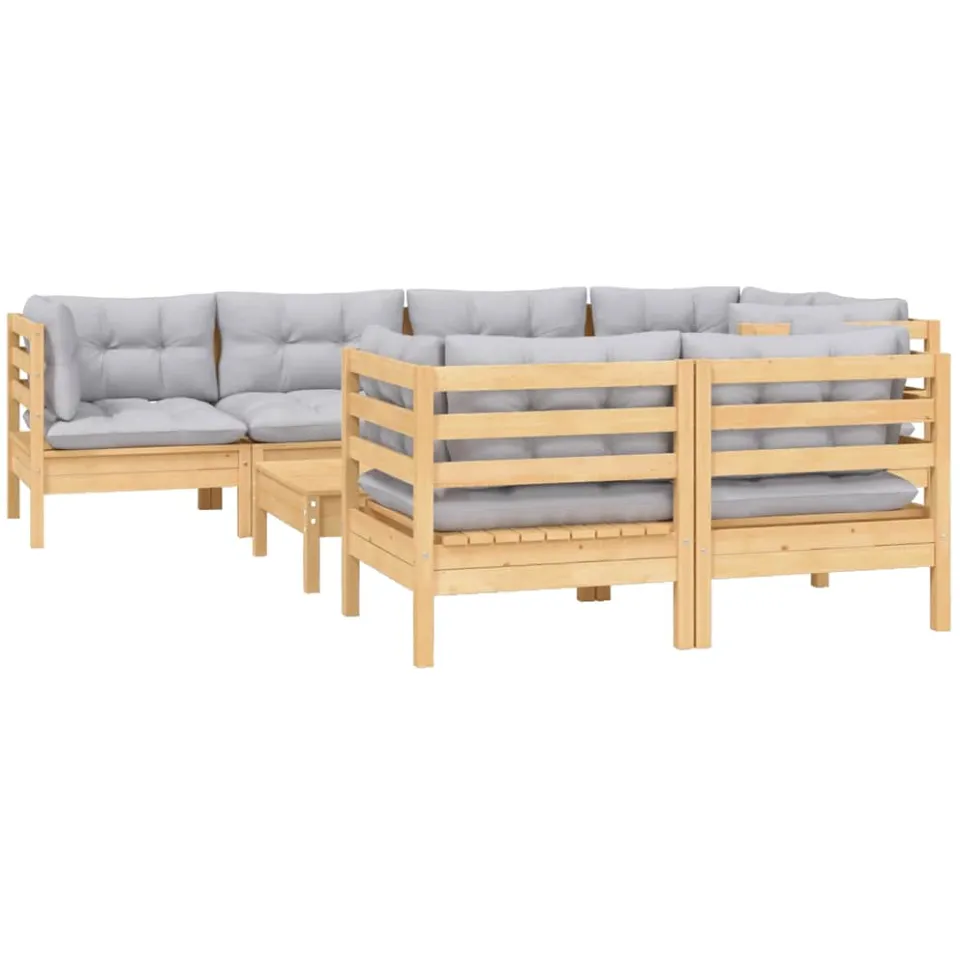 vidaXL 8-delige Loungeset met grijze kussens massief grenenhout Grijs