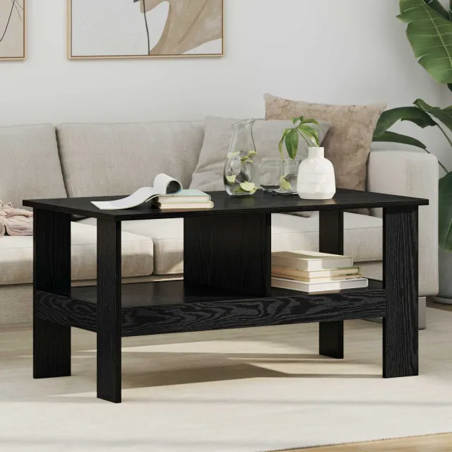 vidaXL Salontafel Zwart Eiken 90 x 50 x 45 cm Bewerkt hout, foto 2