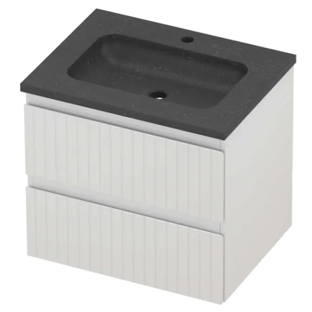 Proline Rollo Badmeubelset Hardsteen Elegant 1 Kraangat Gefreesd 60x46x54 cm Blue Stone Glans Wit