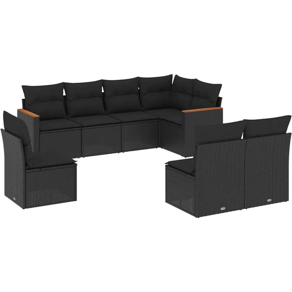 vidaXL 8-delige Loungeset met kussens poly rattan zwart, foto 3