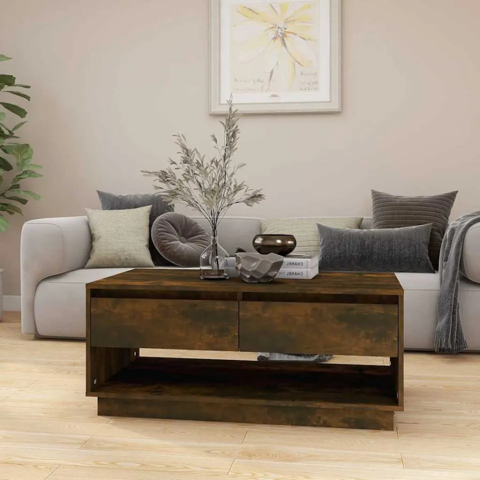 vidaXL Salontafel 102,5x55x44 cm bewerkt hout gerookt eikenkleurig, foto 2
