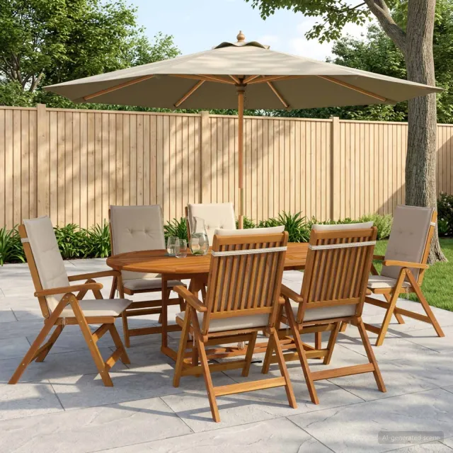vidaXL Buiten Eetset met Parasol 8 st 6-zits Crèmewit, foto 2