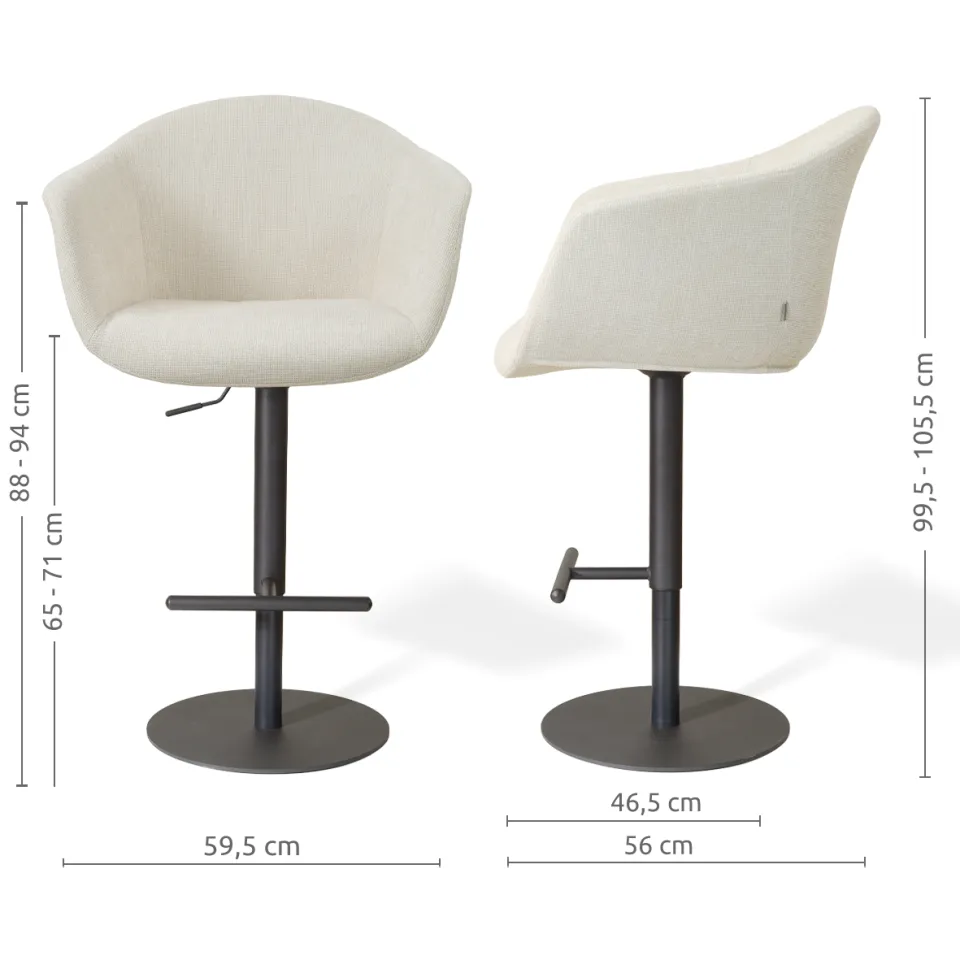 Nolon Niva-Otis draaibare tulp barkruk cottonbeige - verstelbaar - mat zwart onderstel, foto 2