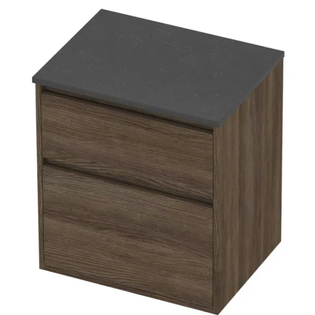 Proline Deck Badmeubelset Hardsteen Greeploos Asymmetrisch Kader 60x46x67 cm Blue Stone Vital Oak Eiken