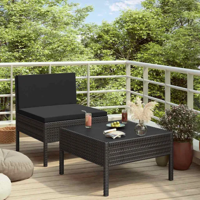 vidaXL 2-delige Loungeset met kussens poly rattan zwart, foto 2