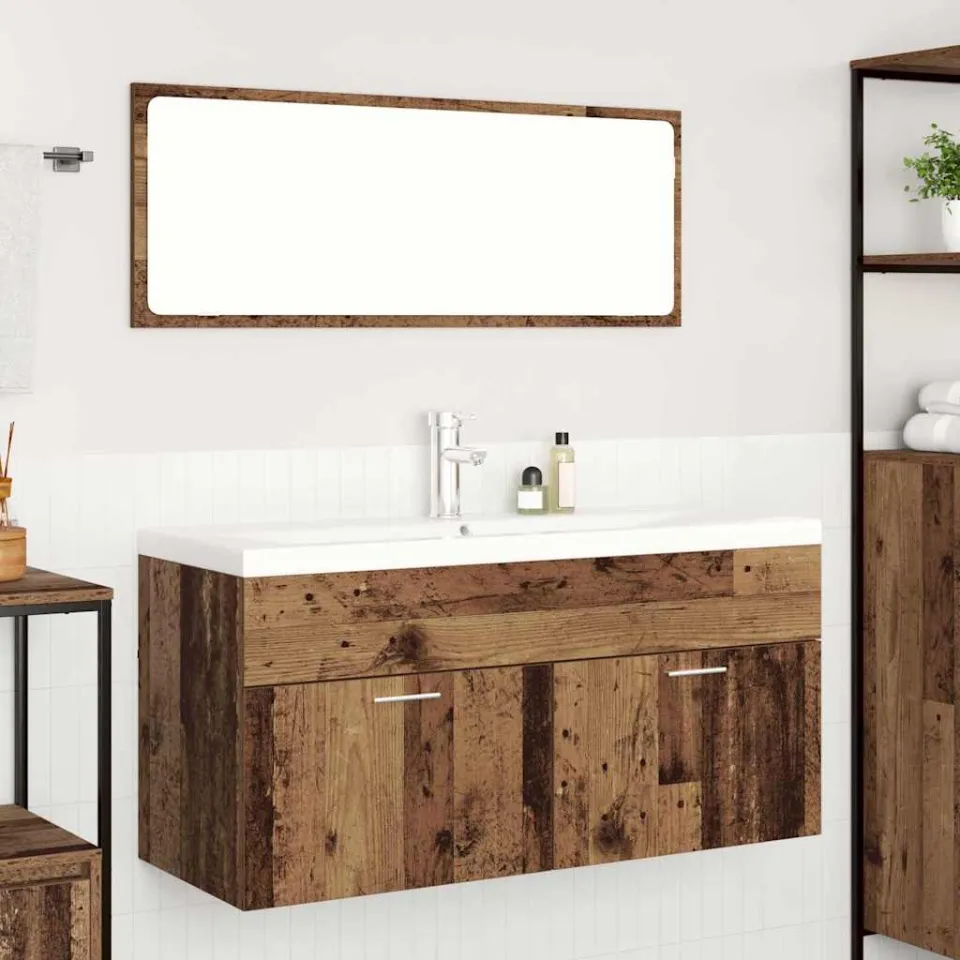 vidaXL Badkamerkast Oudhout 100 x 38,5 x 46 cm Bewerkt hout bruin, foto 4
