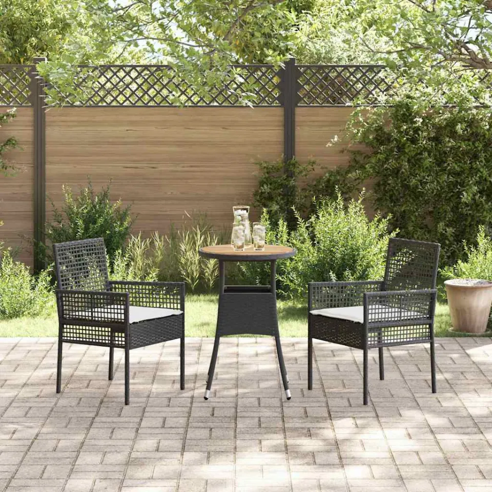 vidaXL Tuin eettafelset 3 st Zwart poly rattan, foto 4