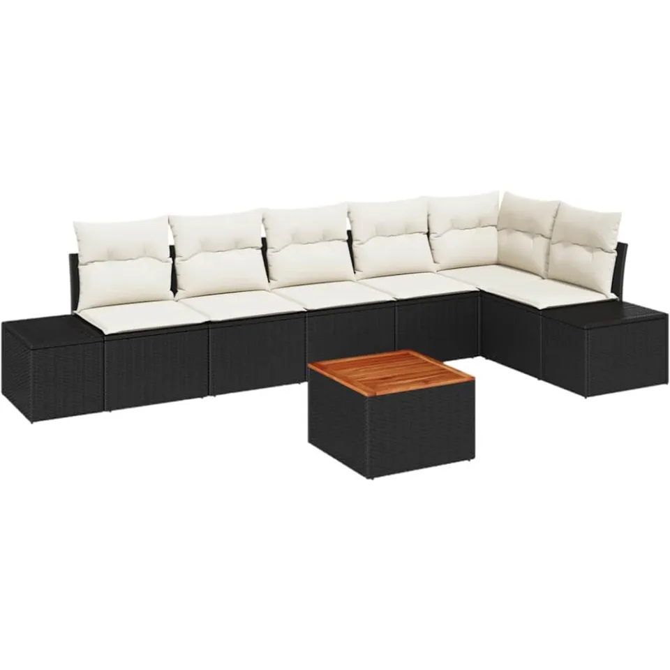 vidaXL Tuinbankenset 7 st Zwart en Crème poly rattan, foto 4