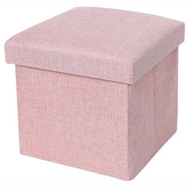 Ceruzo Poef - Roze - 38x38x38 cm - Opvouwbaar - Hocker met Opbergruimte -Linnen look