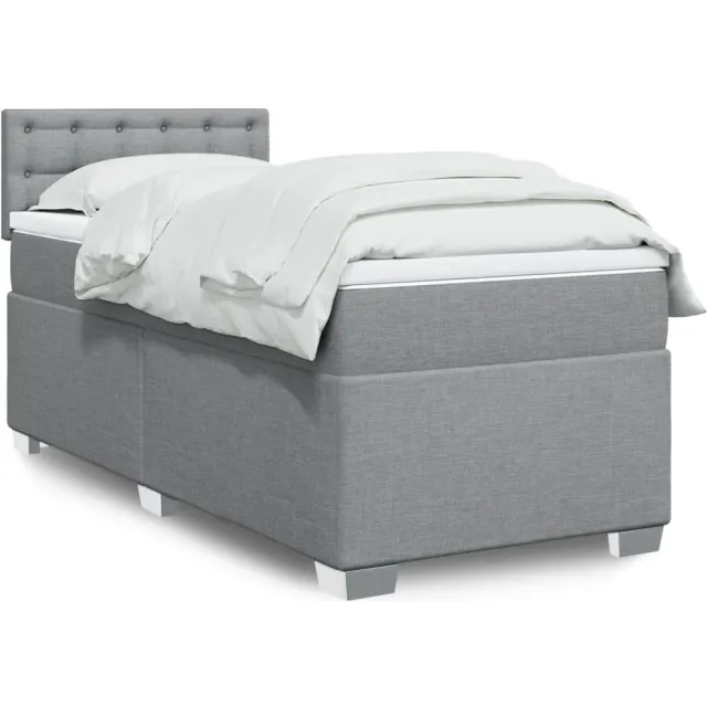 vidaXL Boxspring met matras stof lichtgrijs 100x200 cm grijs