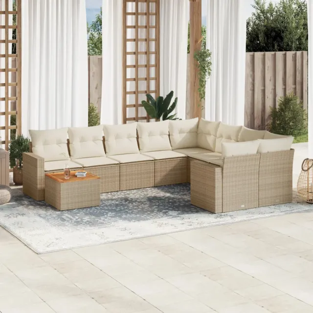 vidaXL 10-delige Loungeset met kussens poly rattan beige, foto 2